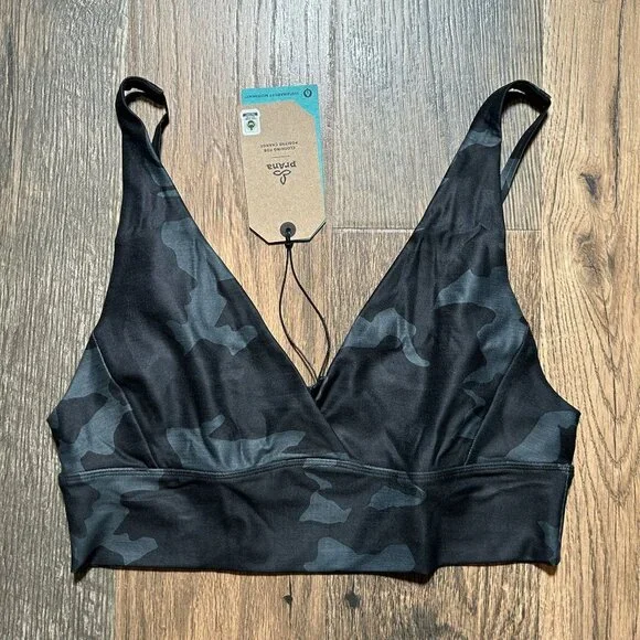 NWT Prana Layna Brami Black Camouflage V Neck Sports Bra Top Size S - Picture 1 of 2